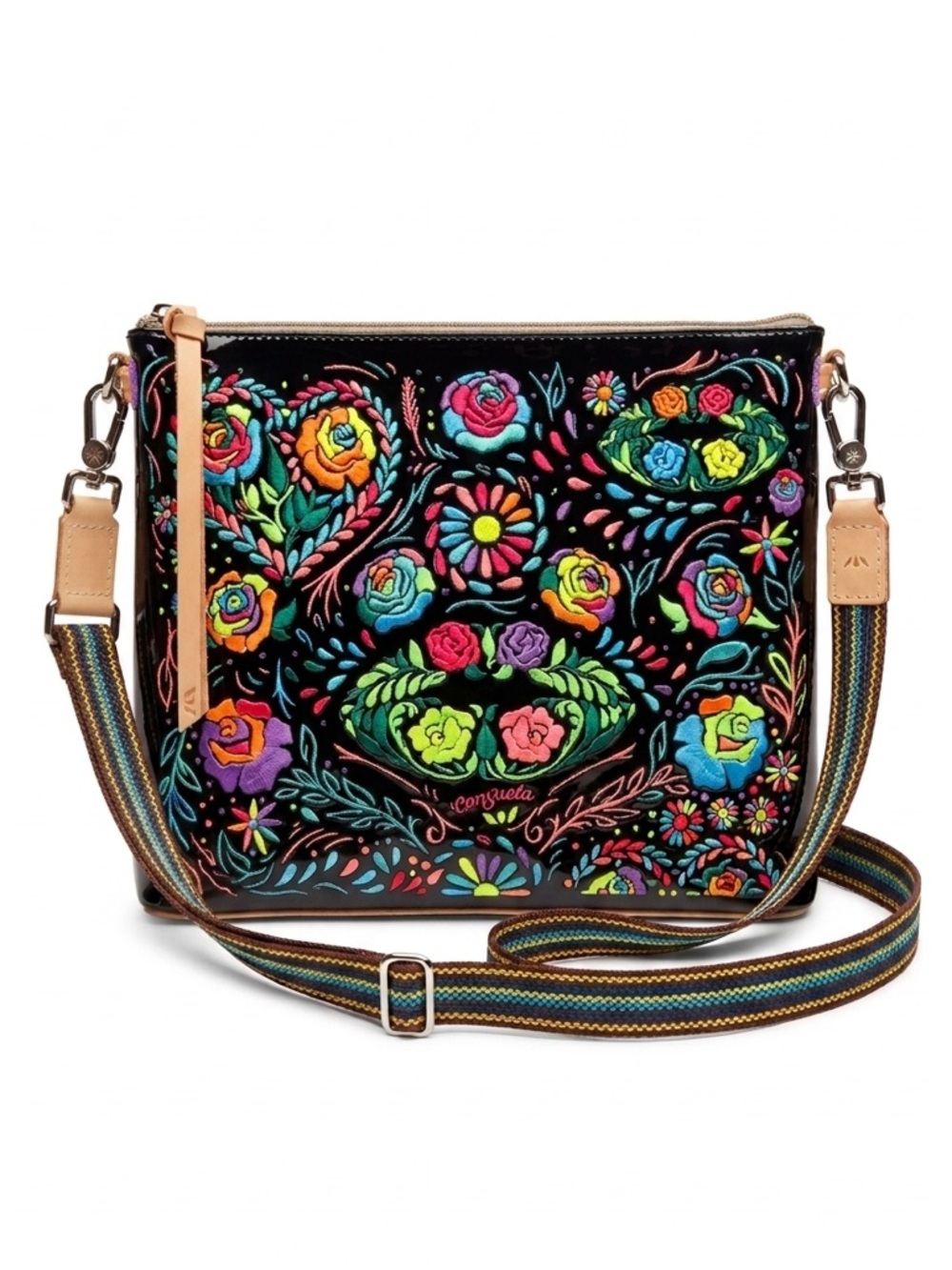 Consuela Rita Black Floral Embroidered Crossbody Bag